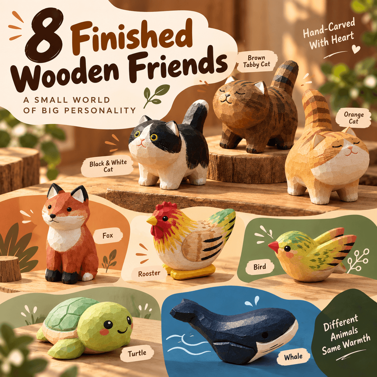 Hand-carved wooden animals painting kit