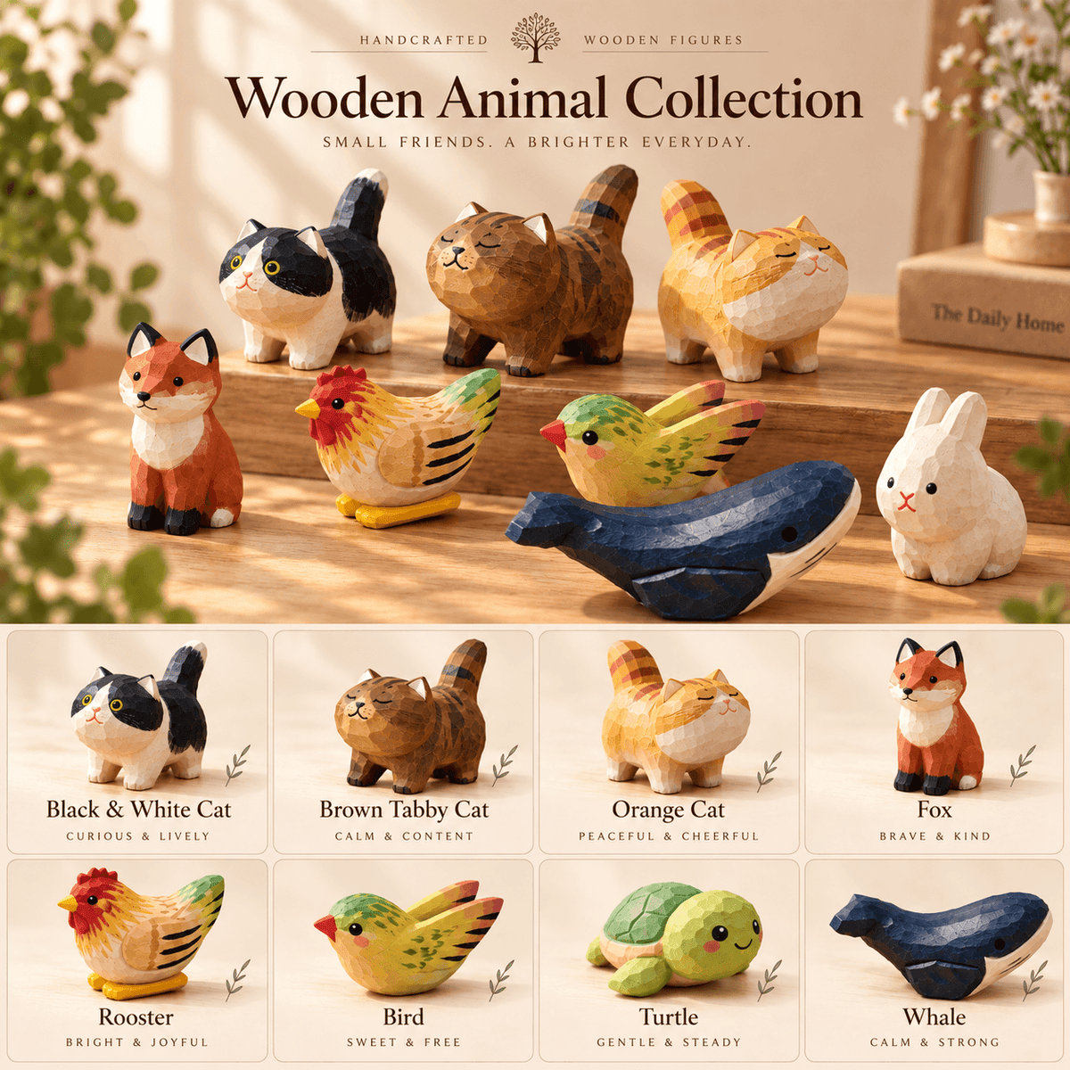 Hand-carved wooden animals painting kit