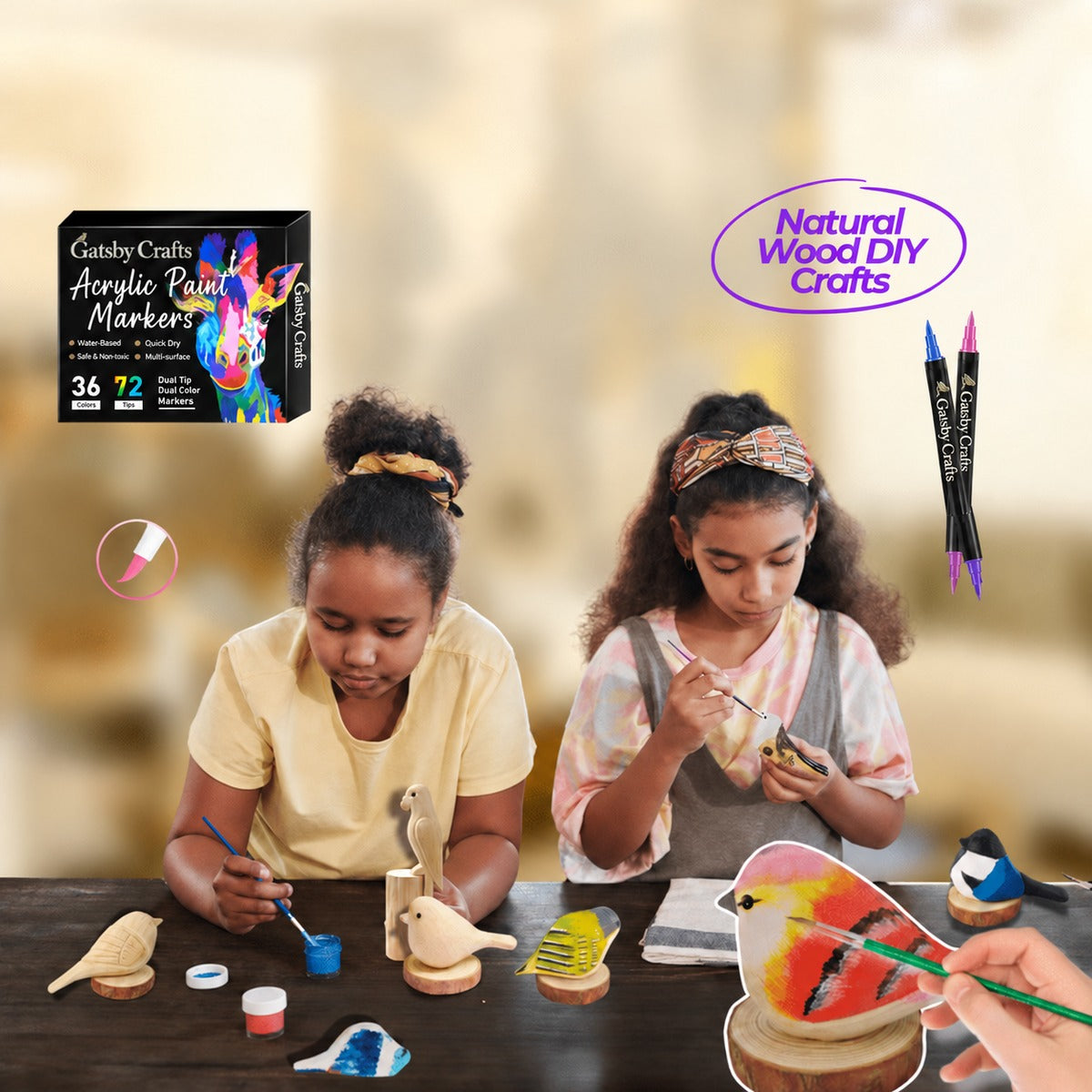 Hand-Carved Wooden Bird Painting Kit