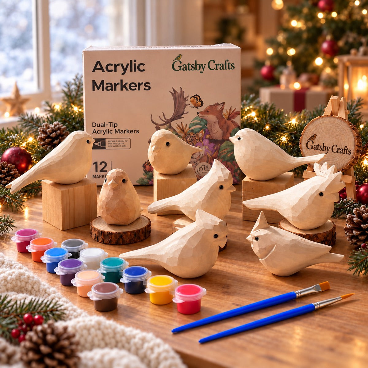 Hand-Carved Wooden Bird Painting Kit